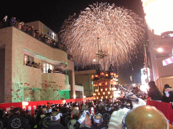 秩父夜祭り、花火と屋台